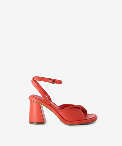 Rosso leather sandals by Epoche Xi. It has an adjusted sling back pin-buckle strap and features a block heel and a soft square toe.