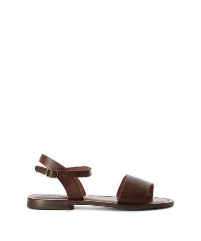 The '50246' by L'Artigiano del Cuoio are brown leather sandals featuring an ankle strap with a gold buckle closure.