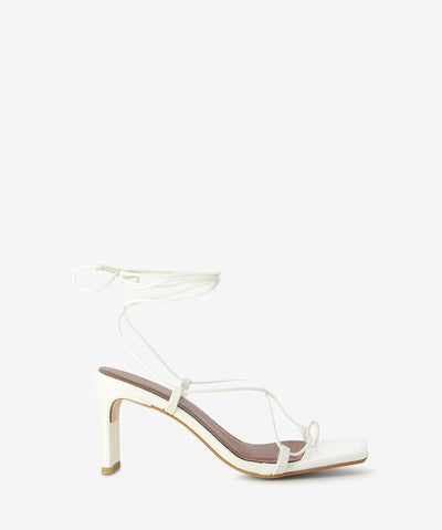 Pearl leather heels with tie-up ankle fastening and features a slender heel and a soft square toe.