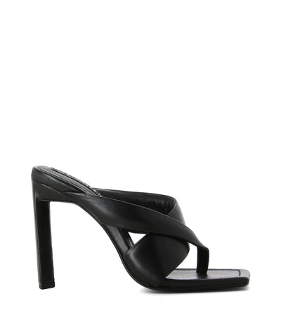 Black crossover pillowed leather strappy sandals by Senso.