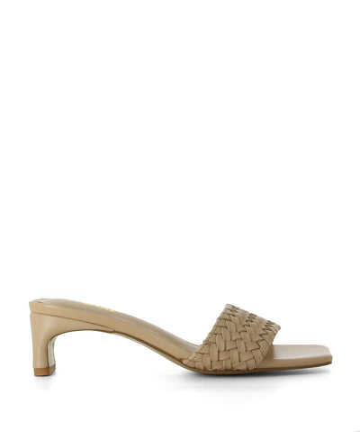 Chai woven leather mules with low rectangular heel by 2 Baia Vista.