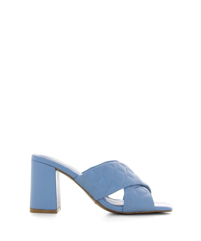 Cornflower blue quilted leather crossover mules with block heel by 2 Baia Vista.